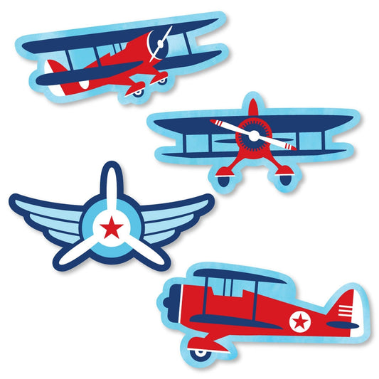 Taking Flight - Airplane - DIY Shaped Vintage Plane Baby Shower or Birthday Party Cut-Outs - 24 ct