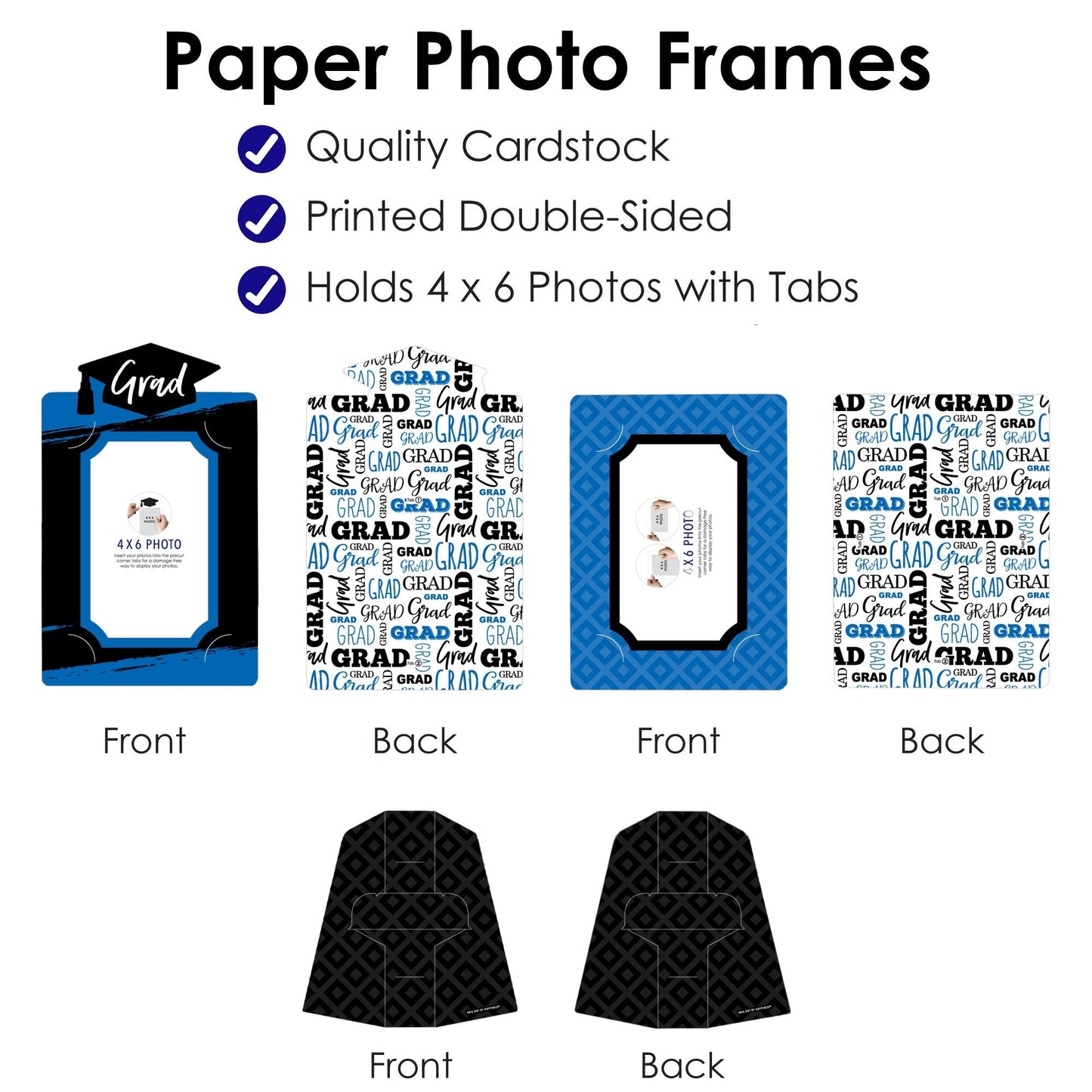 Blue Grad - Best is Yet to Come - Royal Blue Graduation Party 4x6 Picture Display - Paper Photo Frames - Set of 12