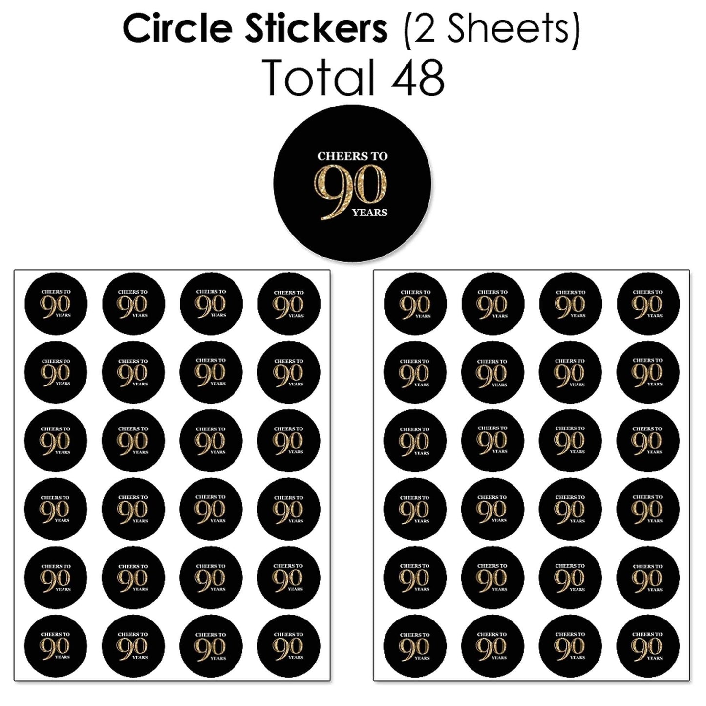 Adult 90th Birthday - Gold - Mini Candy Bar Wrappers, Round Candy Stickers and Circle Stickers - Birthday Party Candy Favor Sticker Kit - 304 Pieces