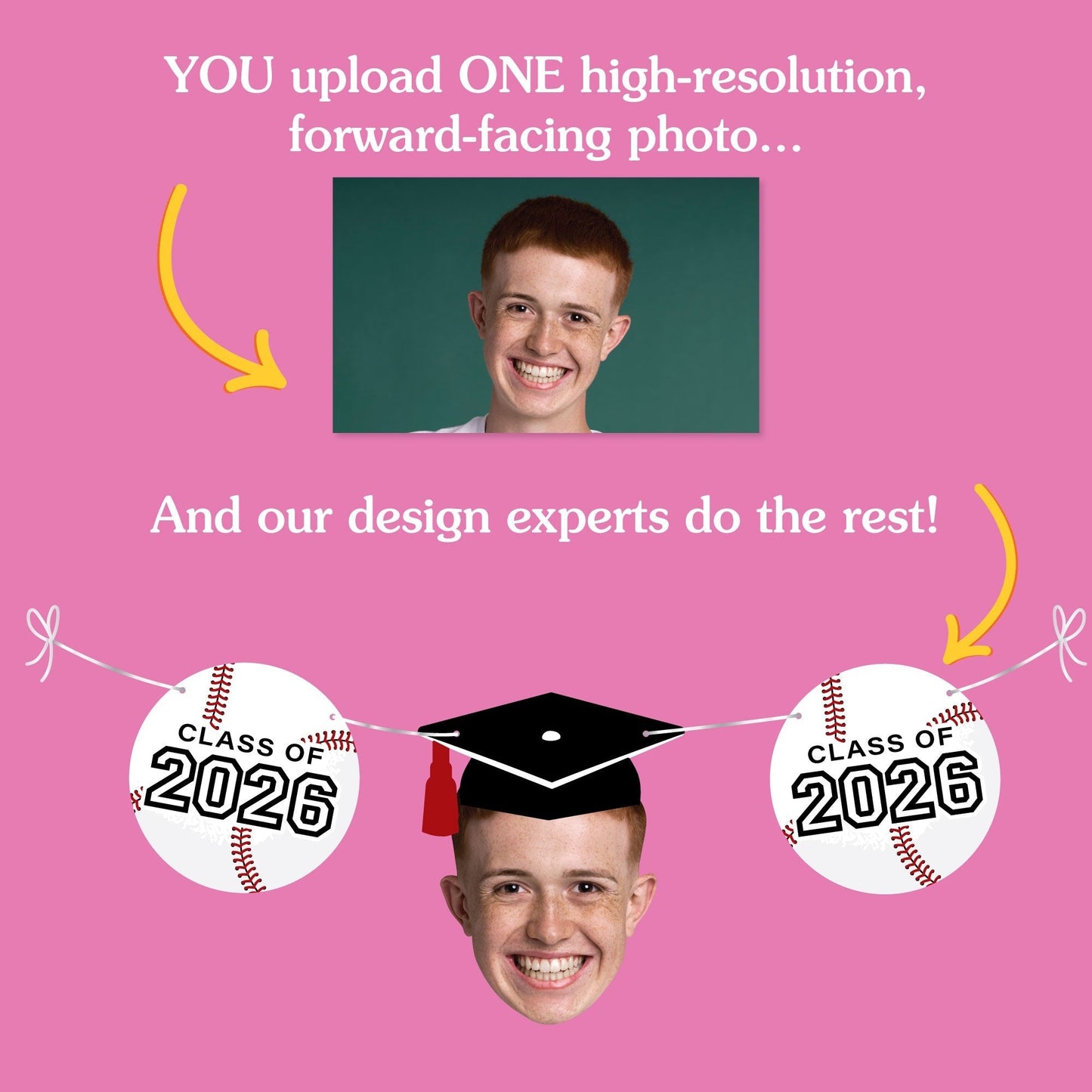Custom Face Baseball Graduation Garland Banner