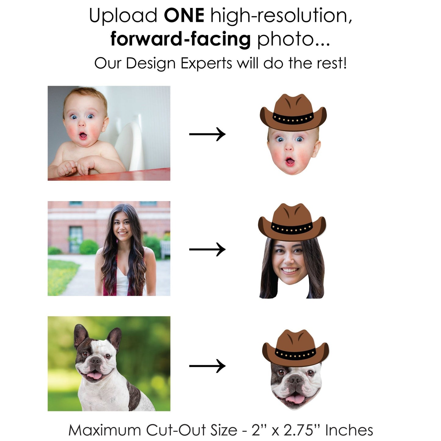 Custom Fun Face Cowboy Hat Cut-Outs - 24 Ct