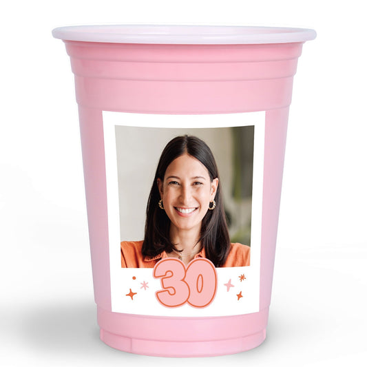 Custom Photo Party Cups - 30th Birthday - 16 Ct