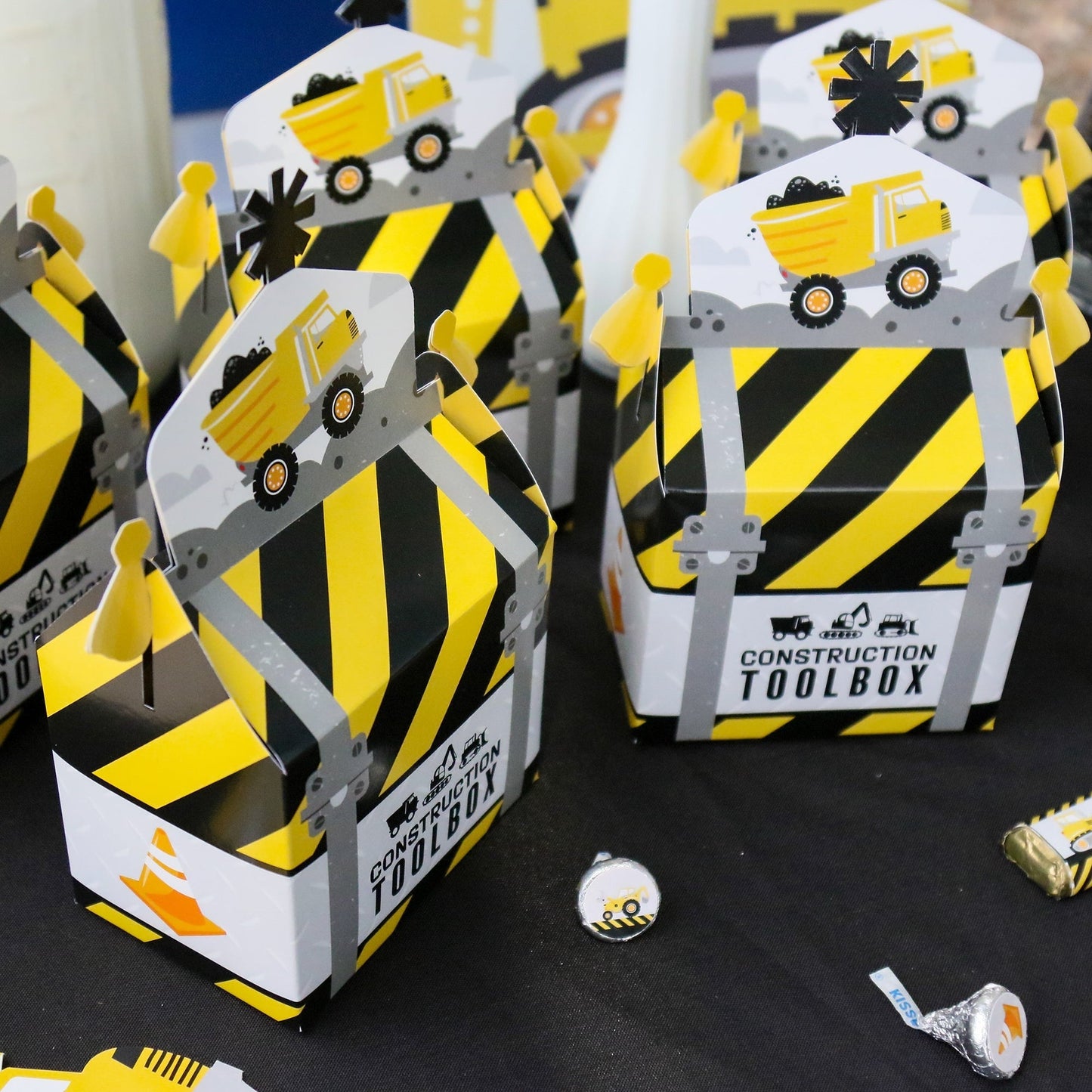 Dig It - Construction Party Zone - Treat Box Party Favors - Baby Shower or Birthday Party Goodie Gable Boxes - Set of 12