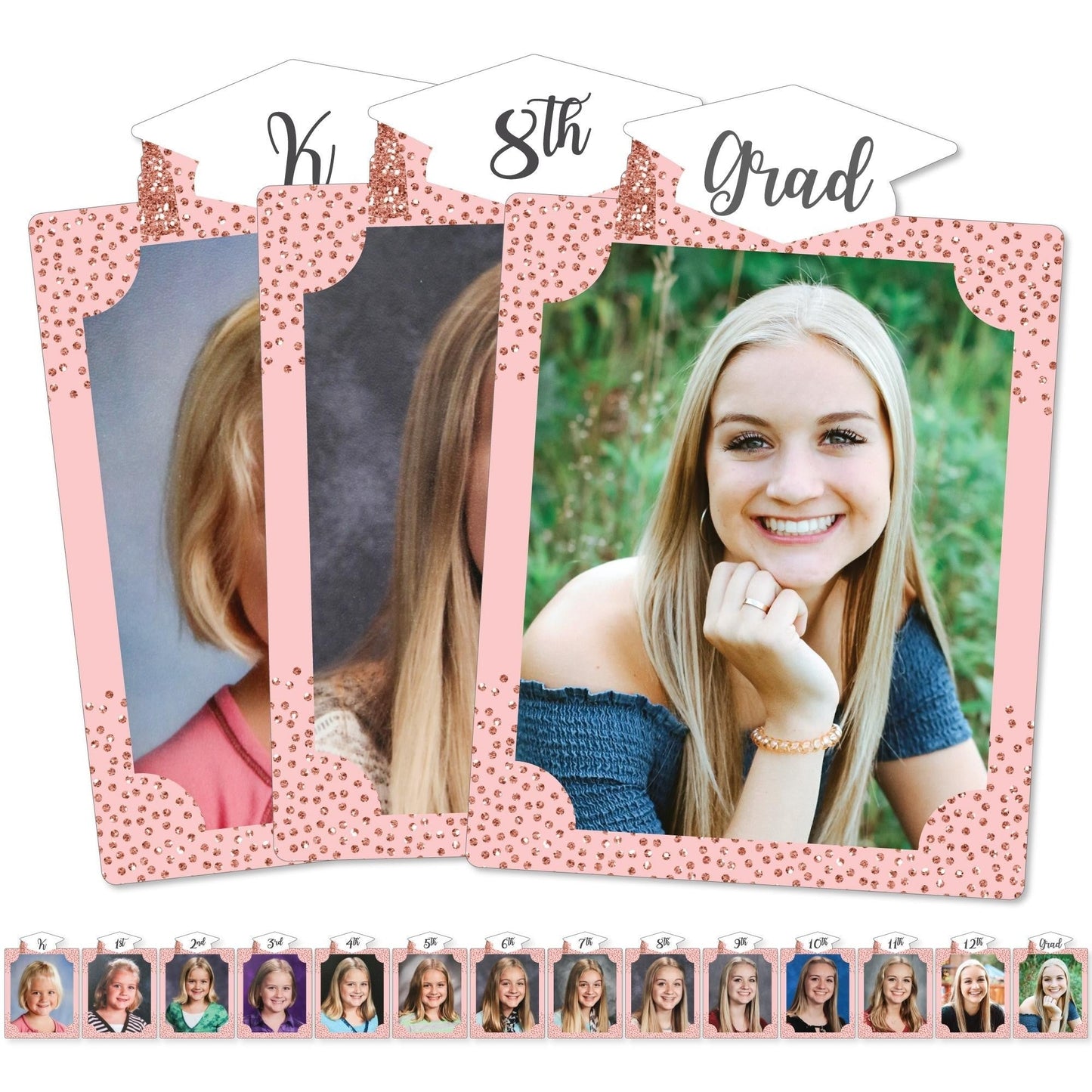 Rose Gold Grad - 8 x 10 inches K-12 School Photo Holder - DIY Graduation Party Decor - Picturific Display