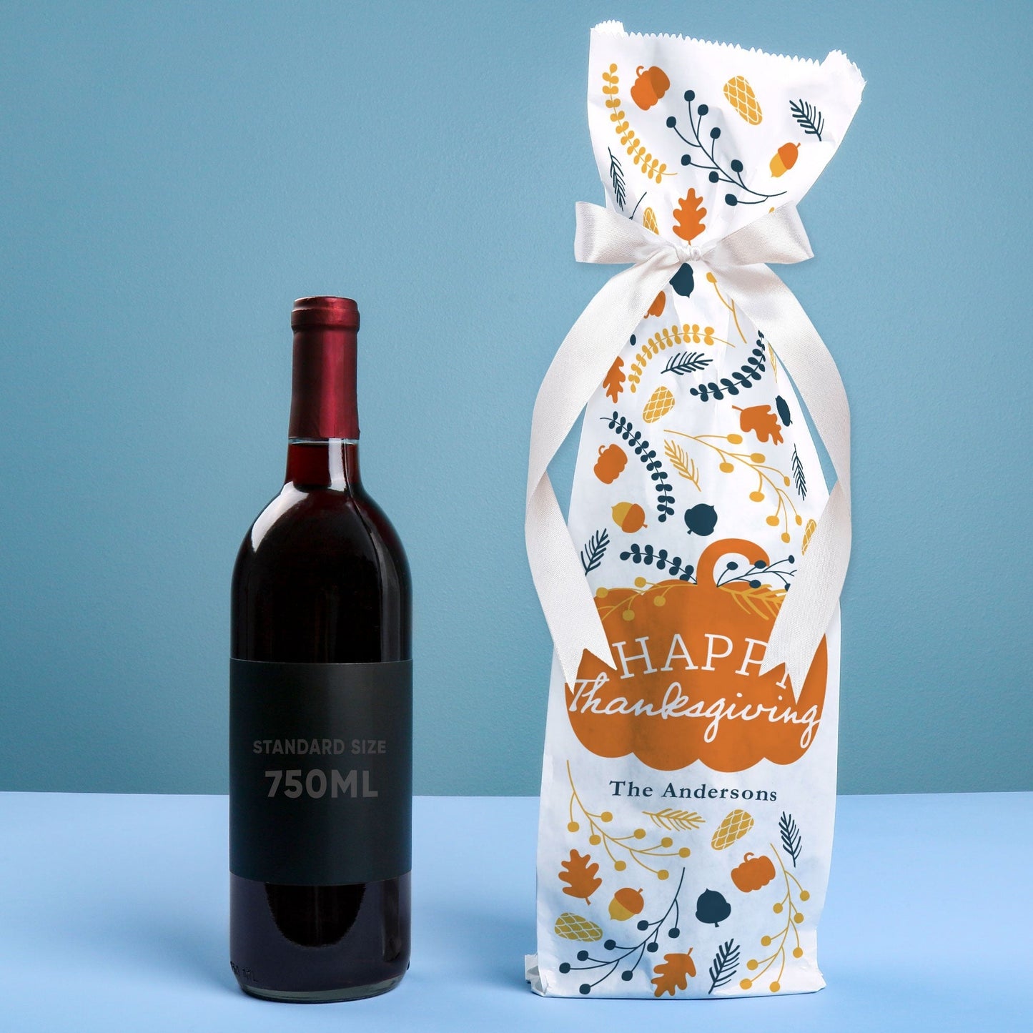 Custom Text Wine Bags - Happy Thanksgiving