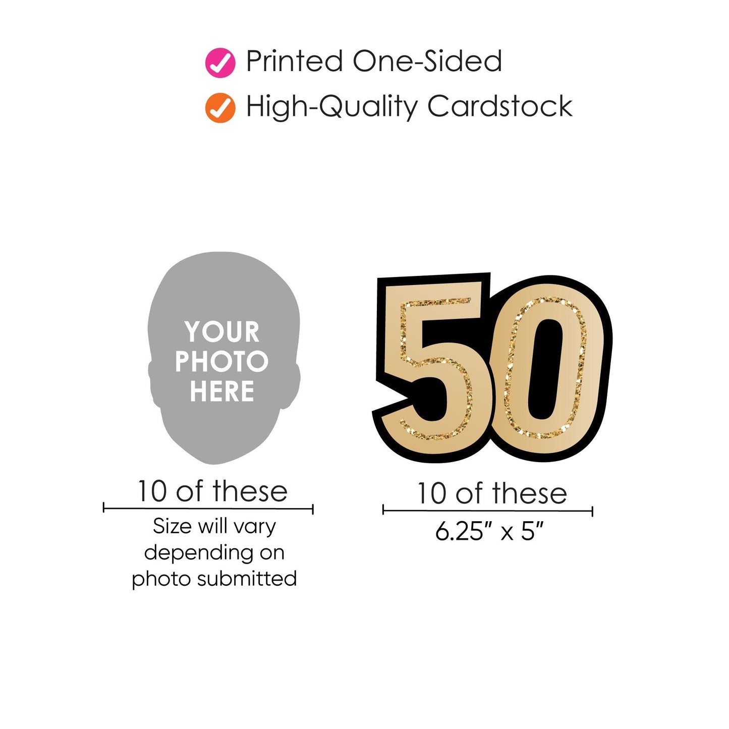 Custom Photo 50th Birthday Face Cutout Essentials - 20 Ct