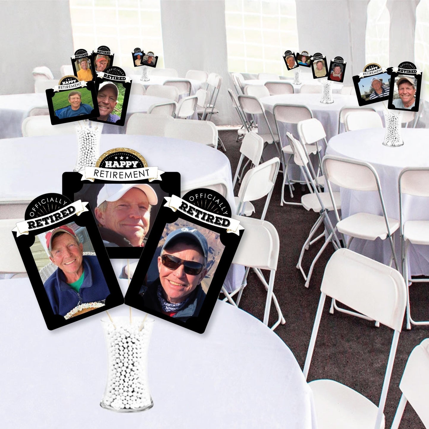 Happy Retirement - Retirement Party Picture Centerpiece Sticks - Photo Table Toppers - 15 Pieces
