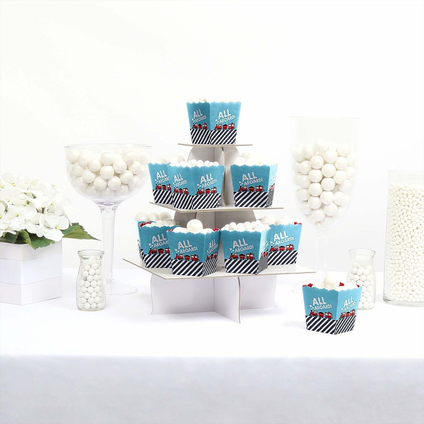 Railroad Party Crossing - Party Mini Favor Boxes - Steam Train Birthday Party or Baby Shower Treat Candy Boxes - Set of 12