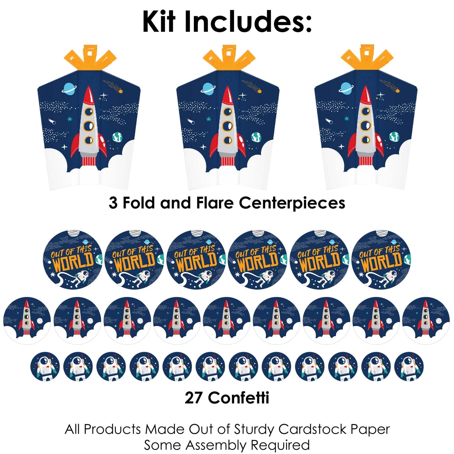 Blast Off to Outer Space - Rocket Ship Baby Shower or Birthday Party Decor and Confetti - Terrific Table Centerpiece Kit - Set of 30