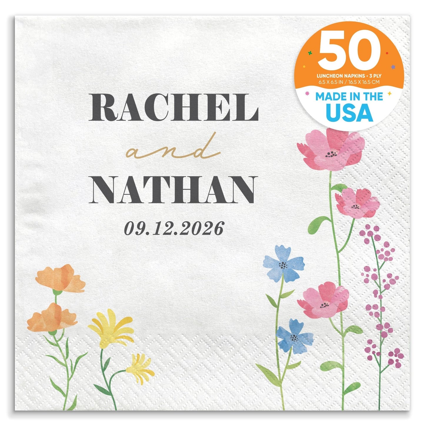 Custom Text - Wildflowers Bridal Napkins