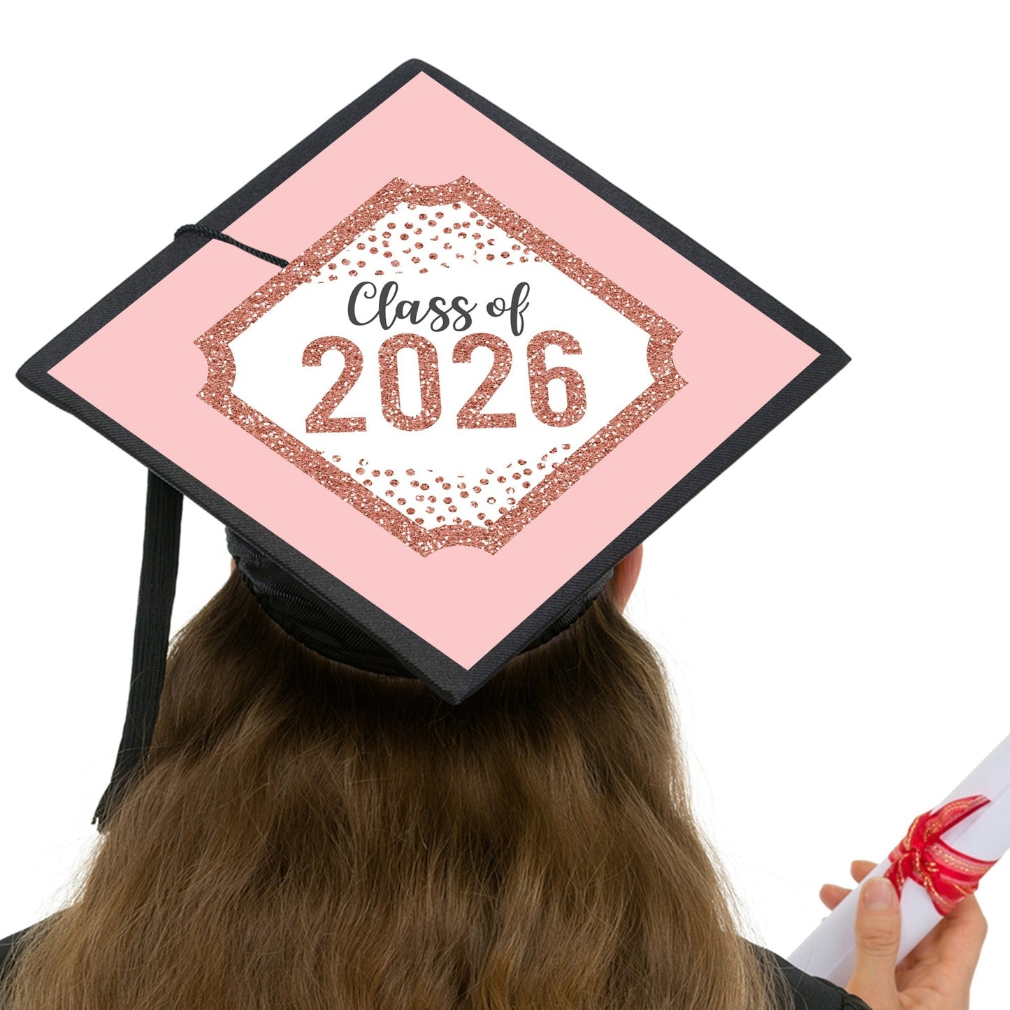 Rose Gold Grad - 2026 Graduation Cap Decorations Kit - Grad Cap Cover