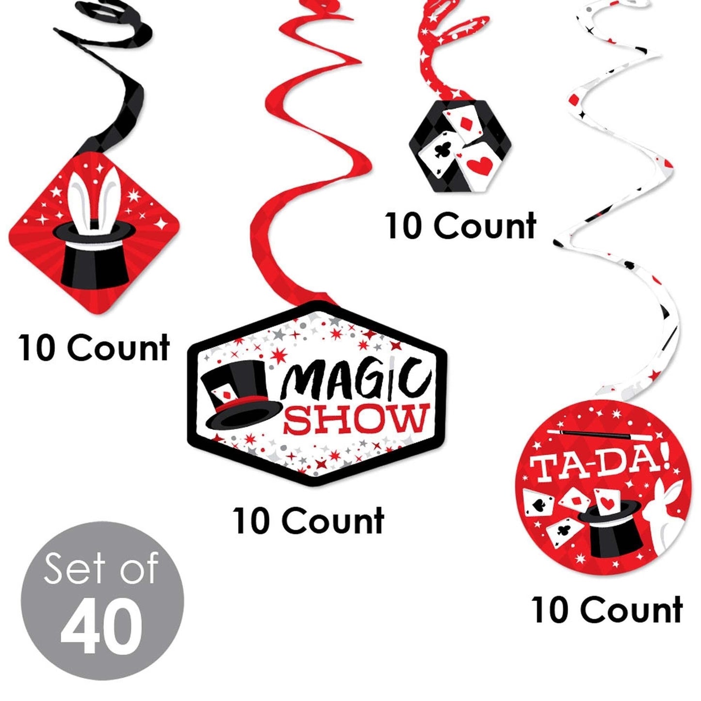 Ta-Da, Magic Show - Magical Birthday Party Hanging Decor - Party Decoration Swirls - Set of 40