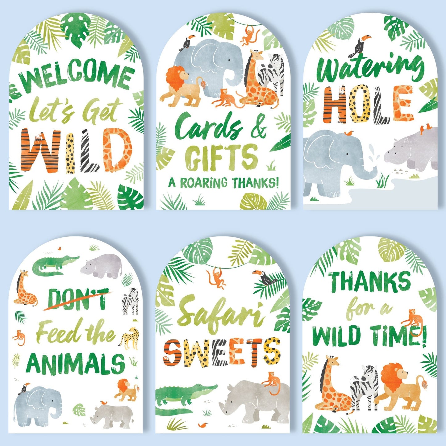 Safari Animals Party Signs Set - 6 Ct