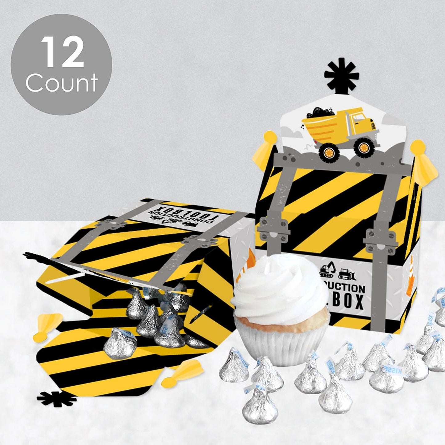 Dig It - Construction Party Zone - Treat Box Party Favors - Baby Shower or Birthday Party Goodie Gable Boxes - Set of 12