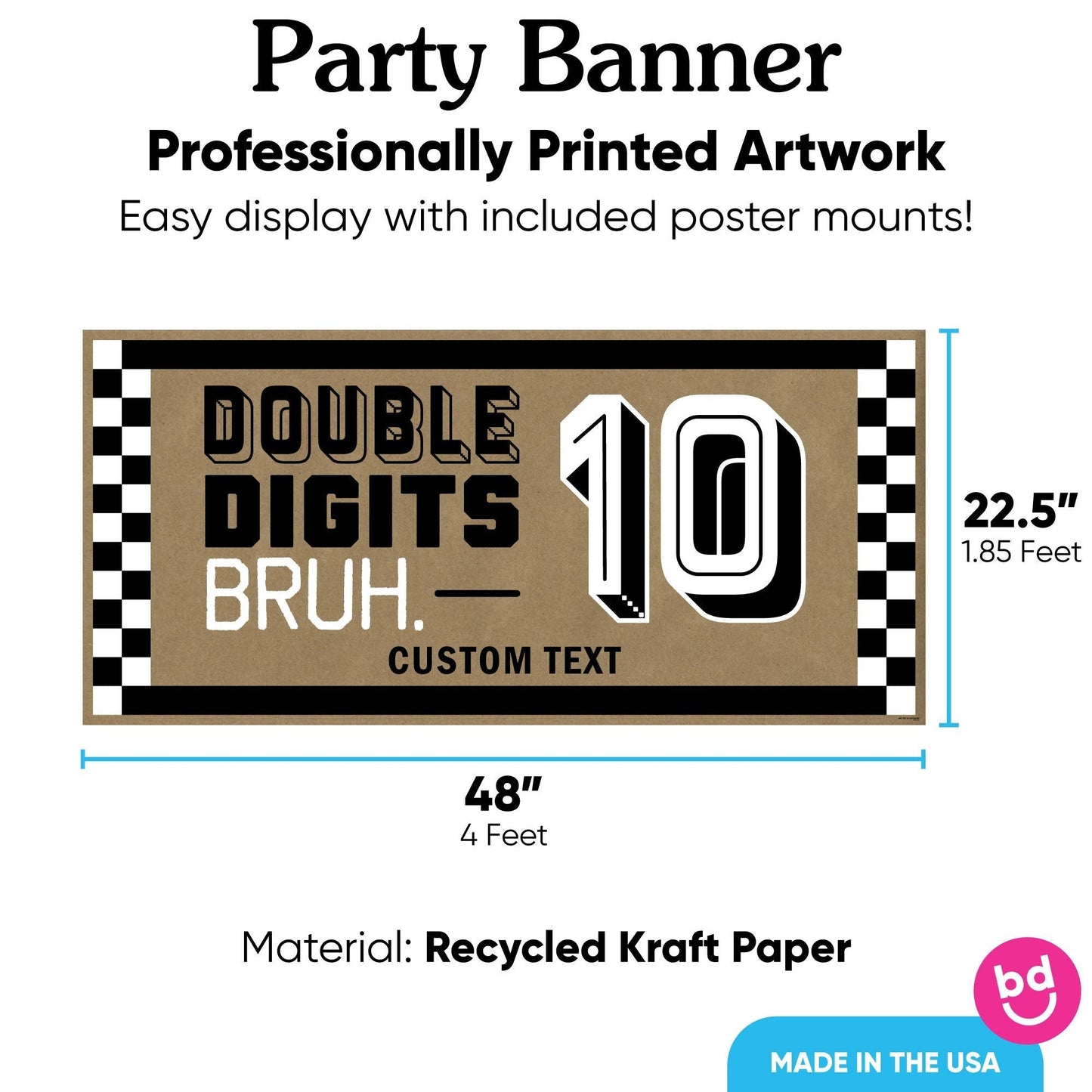 Custom Text 10th Birthday Bruh Kraft Banner
