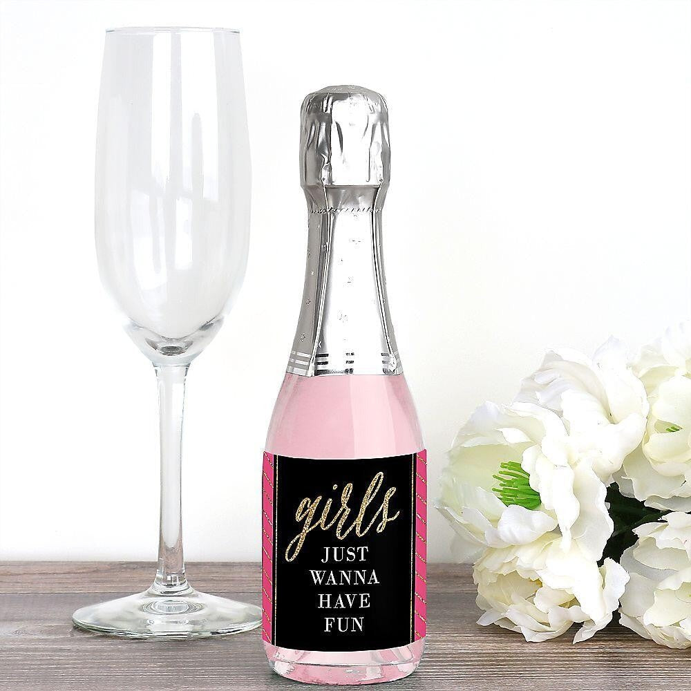 Girls Night Out - Mini Wine and Champagne Bottle Label Stickers - Bachelorette Party Favor Gift - For Women and Men - Set of 16