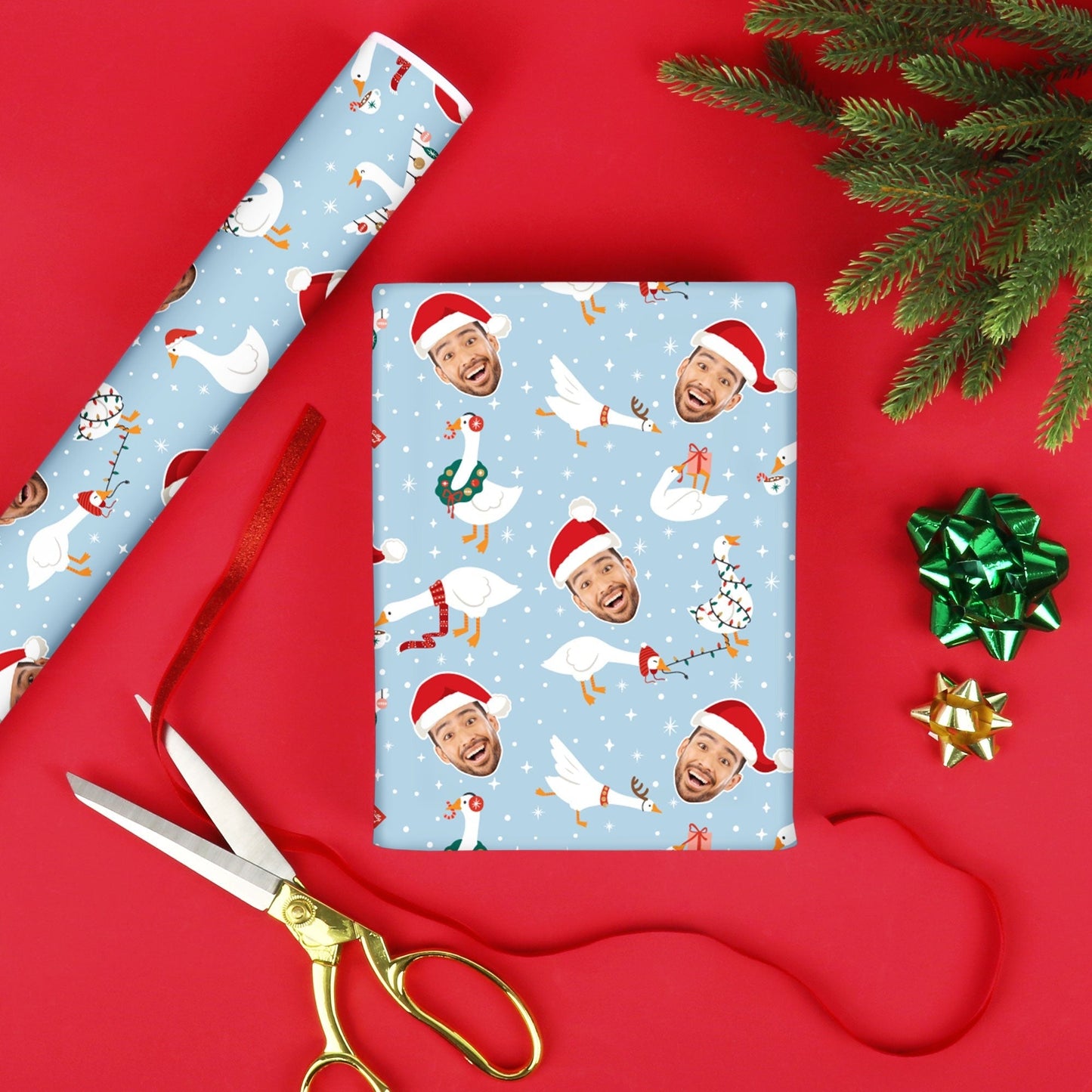 Custom Face Wrapping Paper - Christmas Silly Goose
