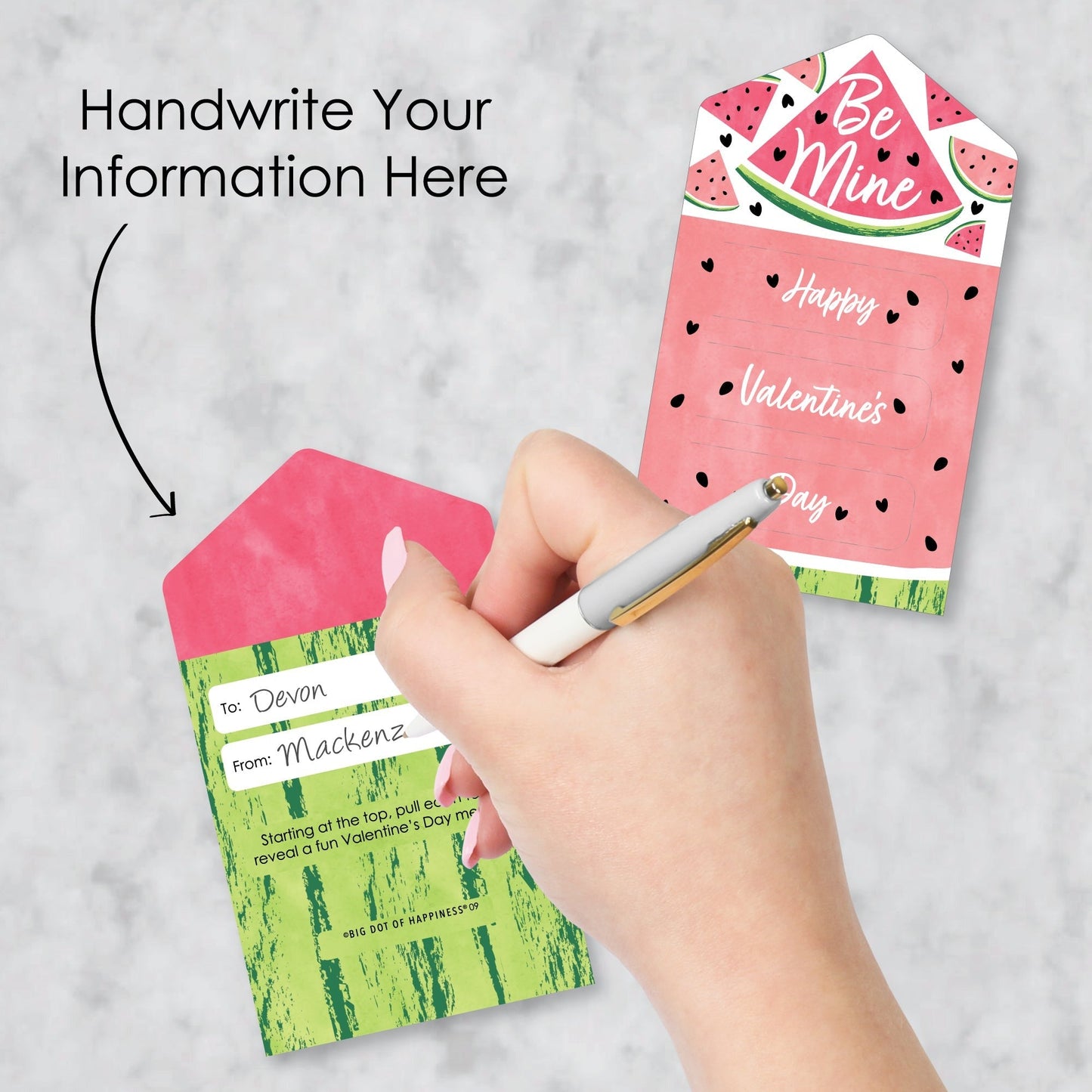 Sweet Watermelon - Fruit Cards for Kids - Happy Valentine’s Day Pull Tabs - Set of 12
