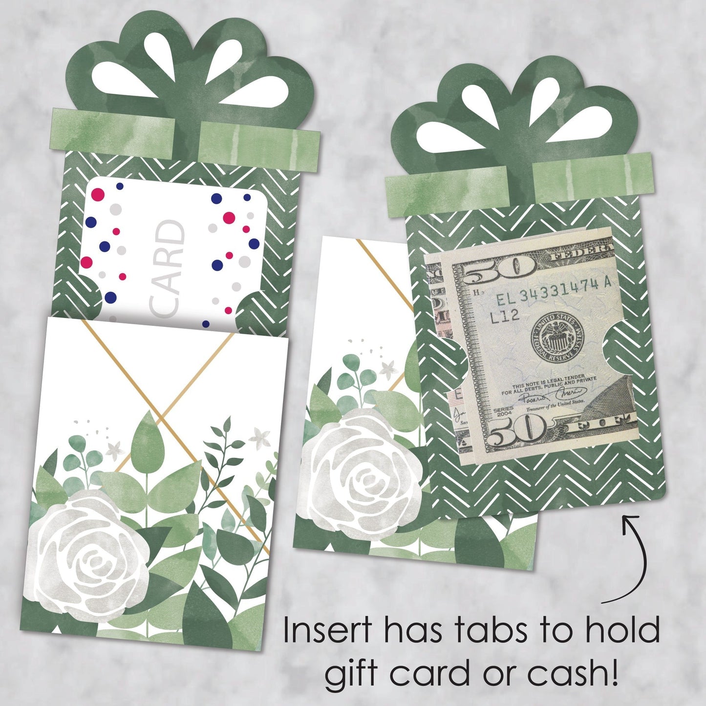 Boho Botanical - Greenery Party Money and Gift Card Sleeves - Nifty Gifty Card Holders - Set of 8