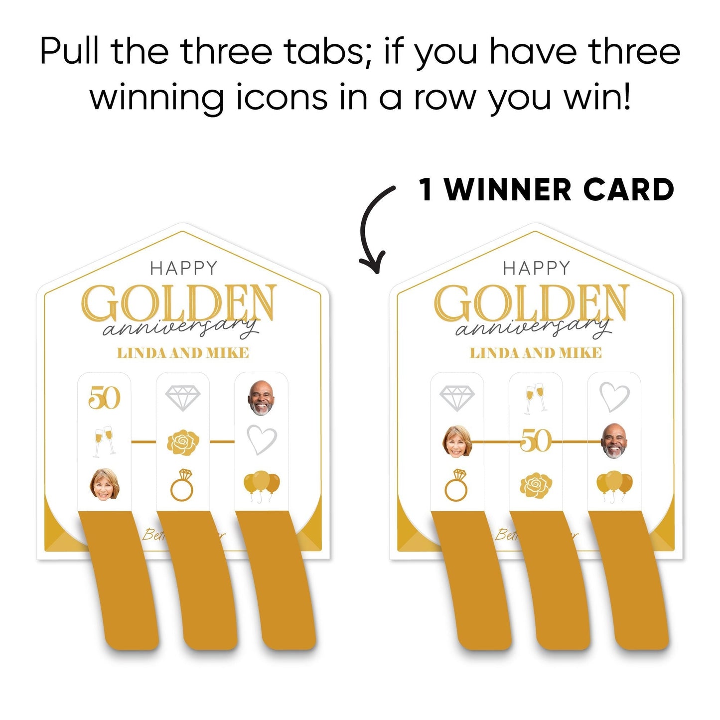 Custom Photo Face 50th Wedding Anniversary 3-In-A-Row Pull Tabs Game