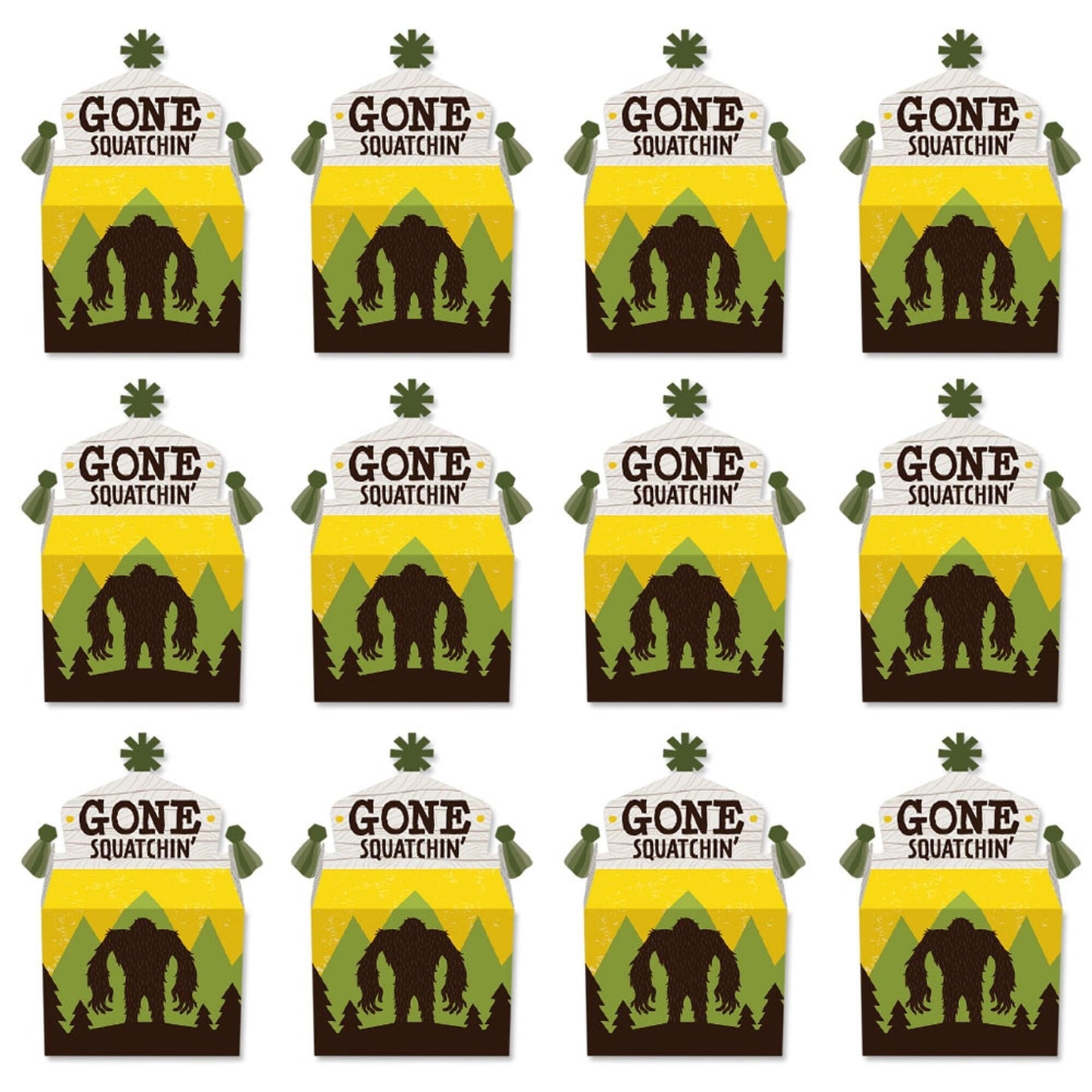 Sasquatch Crossing - Treat Box Party Favors - Bigfoot Party or Birthday Party Goodie Gable Boxes - Set of 12