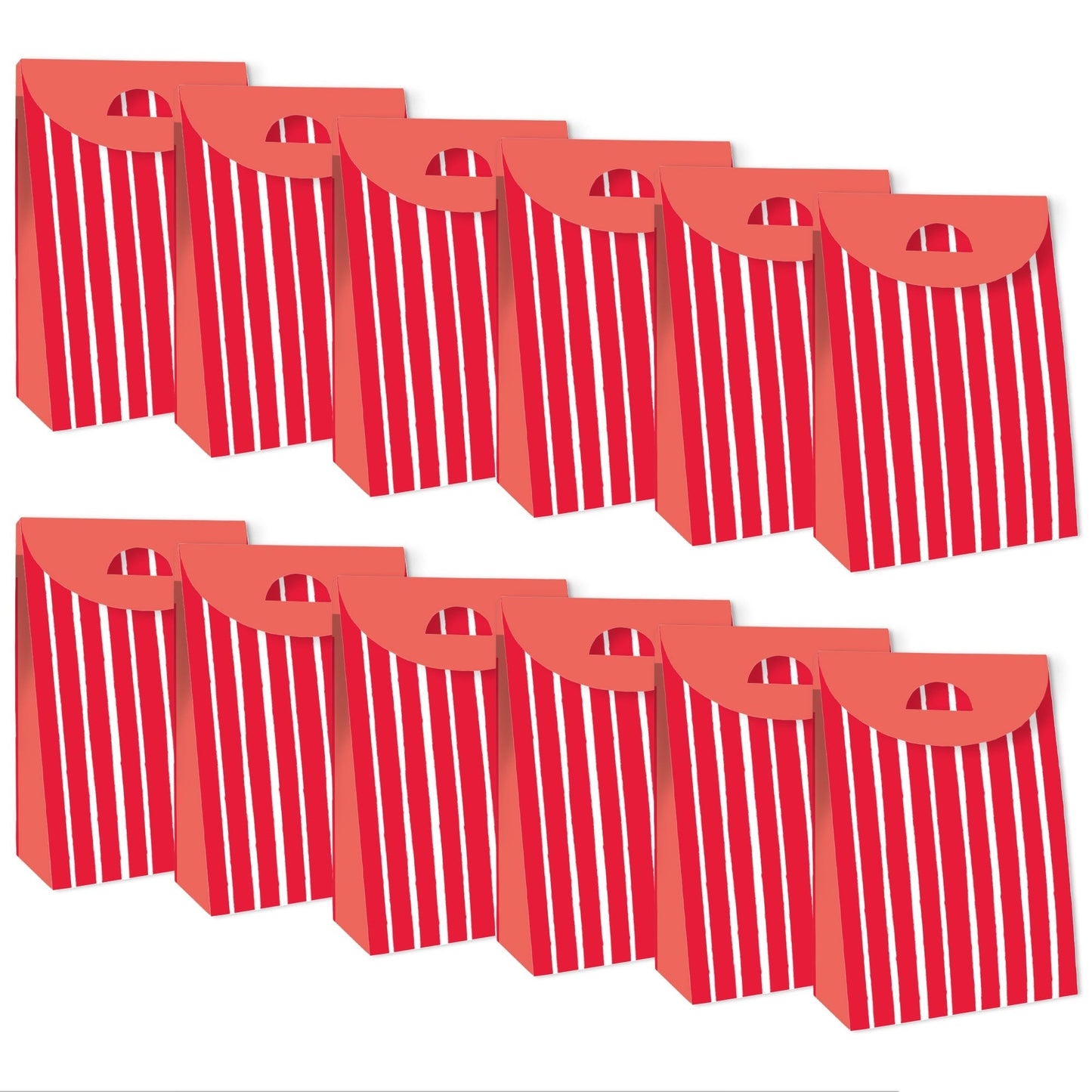 Red Stripes - Simple Gift Favor Bags - Party Goodie Boxes - Set of 12