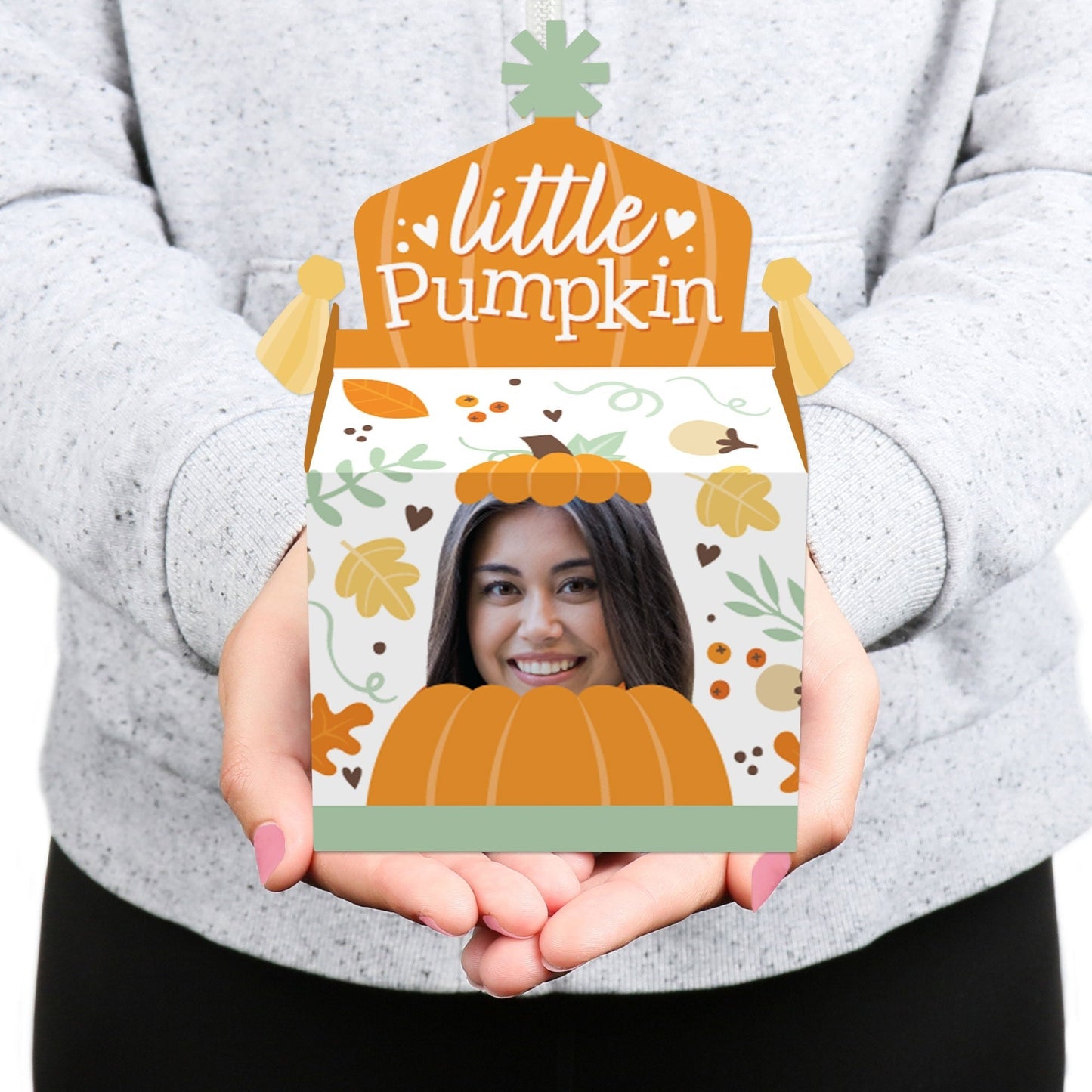 Custom Photo Little Pumpkin - Fall Birthday Treat Box Party Favors - Fun Face Goodie Gable Boxes - Set of 12