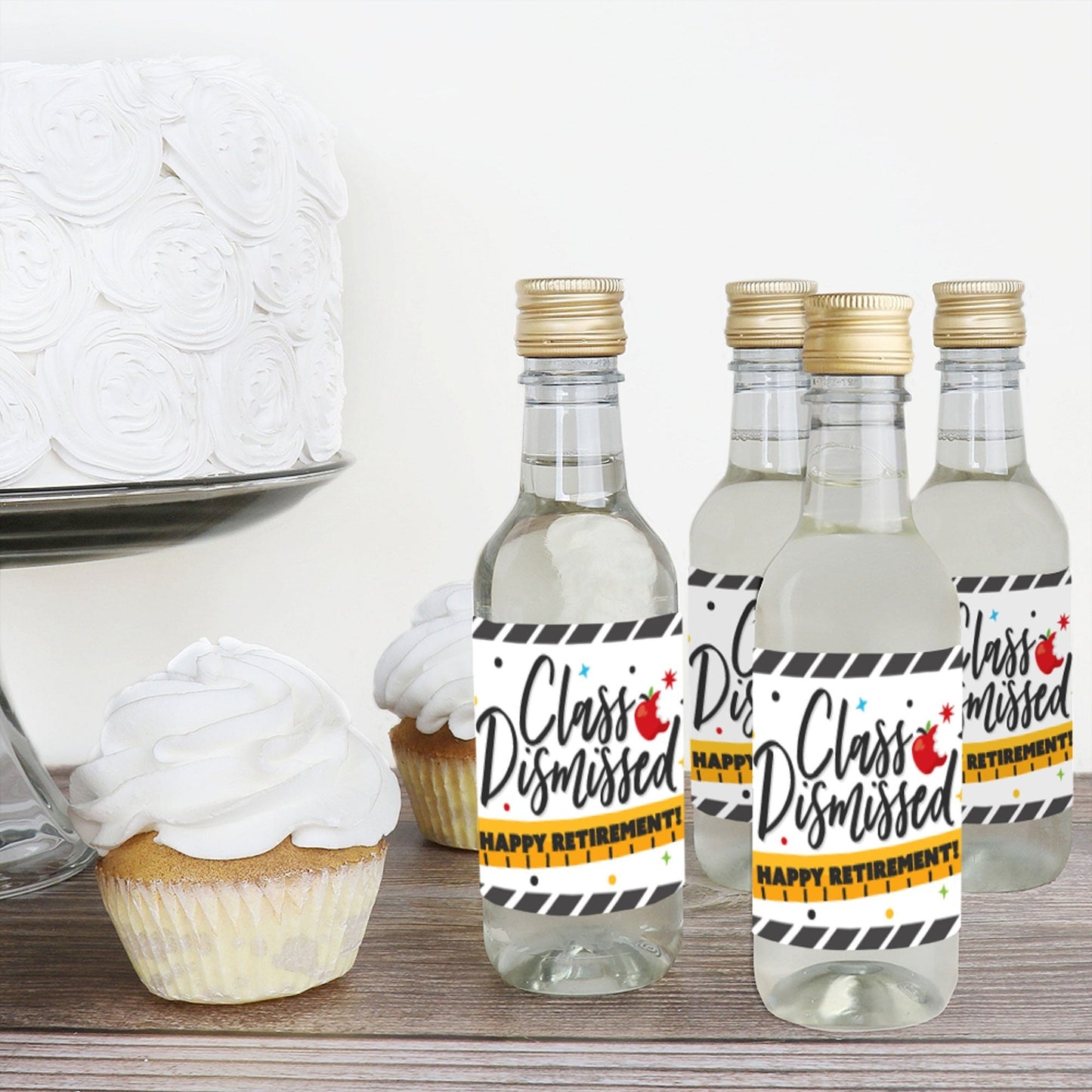 Teacher Retirement - Mini Wine and Champagne Bottle Label Stickers - Happy Retirement Party Favor Gift for Women and Men - Set of 16