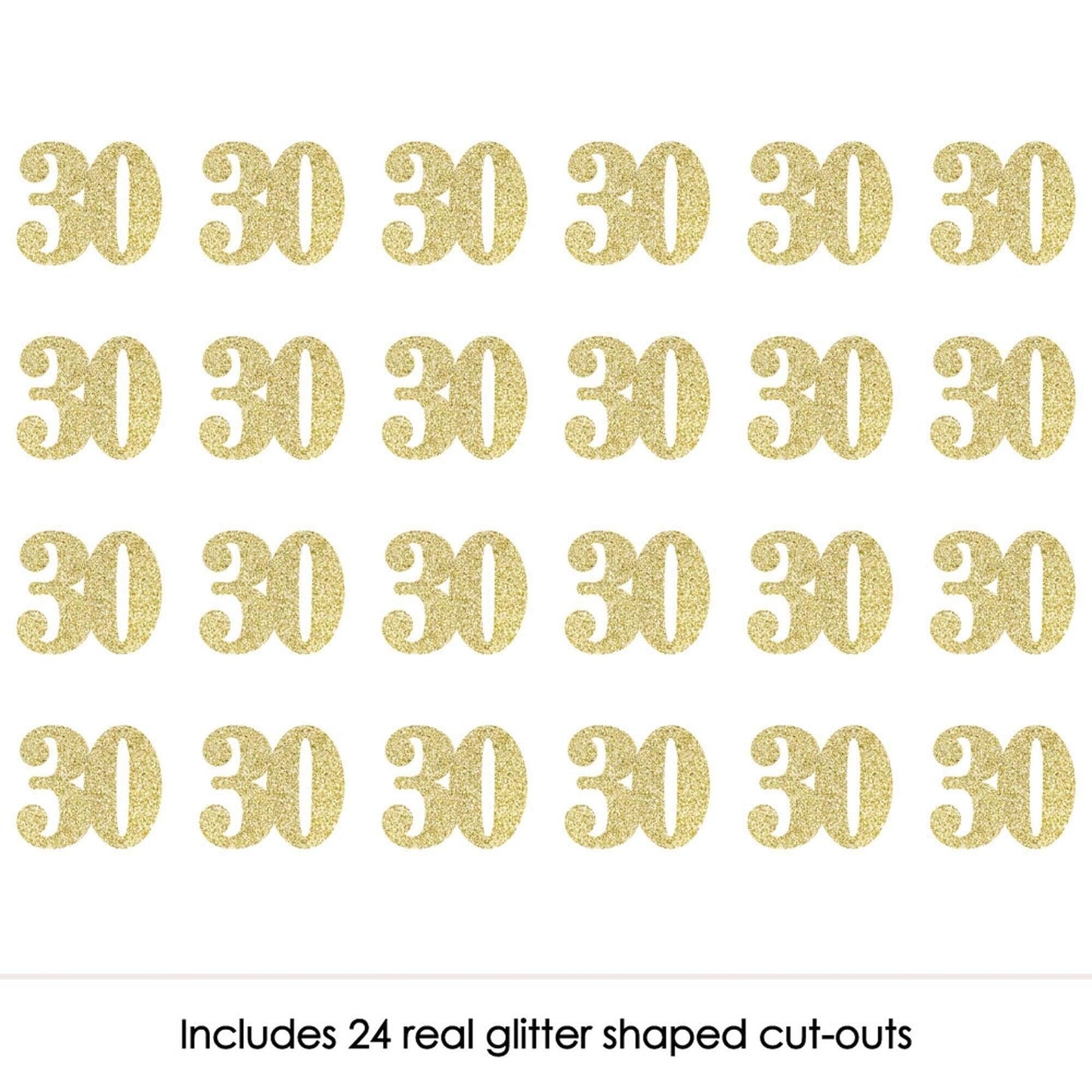 Gold Glitter 30 - No-Mess Real Gold Glitter Cut-Out Numbers - 30th Birthday Party Confetti - Set of 24
