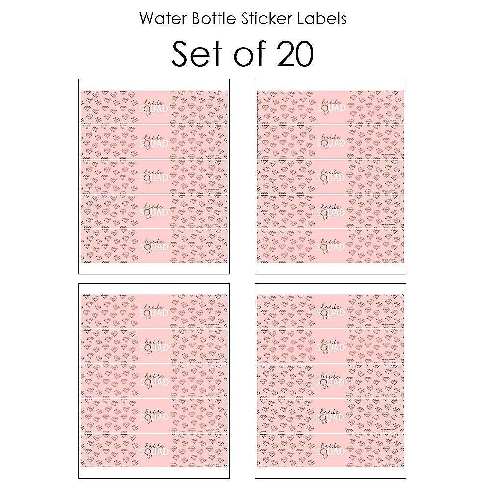 Bride Squad - Rose Gold Bridal Shower or Bachelorette Party Water Bottle Sticker Labels - Set of 20