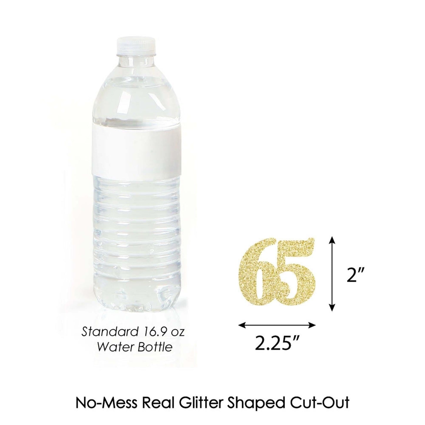 Gold Glitter 65 - No-Mess Real Gold Glitter Cut-Out Numbers - 65th Birthday Party Confetti - Set of 24