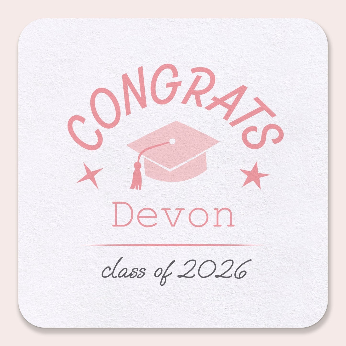 Custom Text Coasters - Pink Graduation - 100 Ct