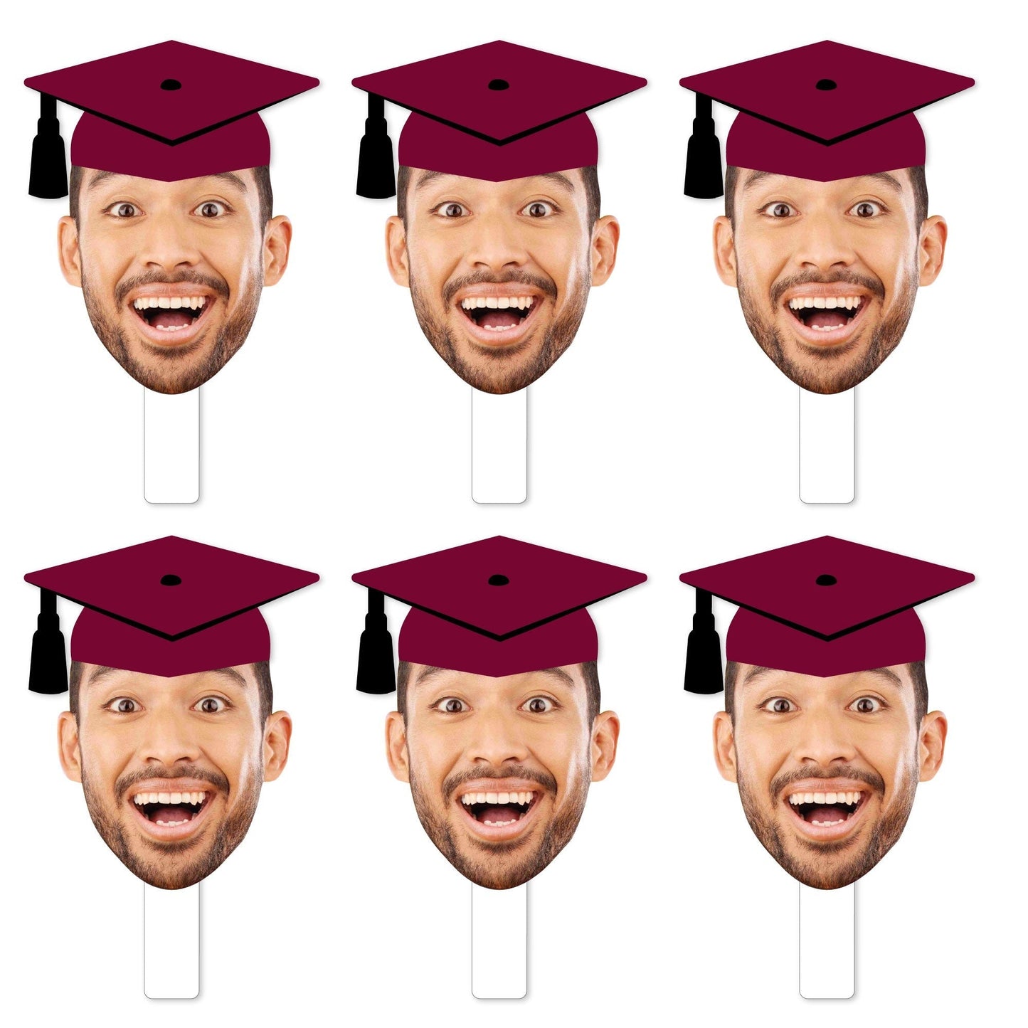 Custom Fun Face Maroon Grad Paddles - 6 Ct