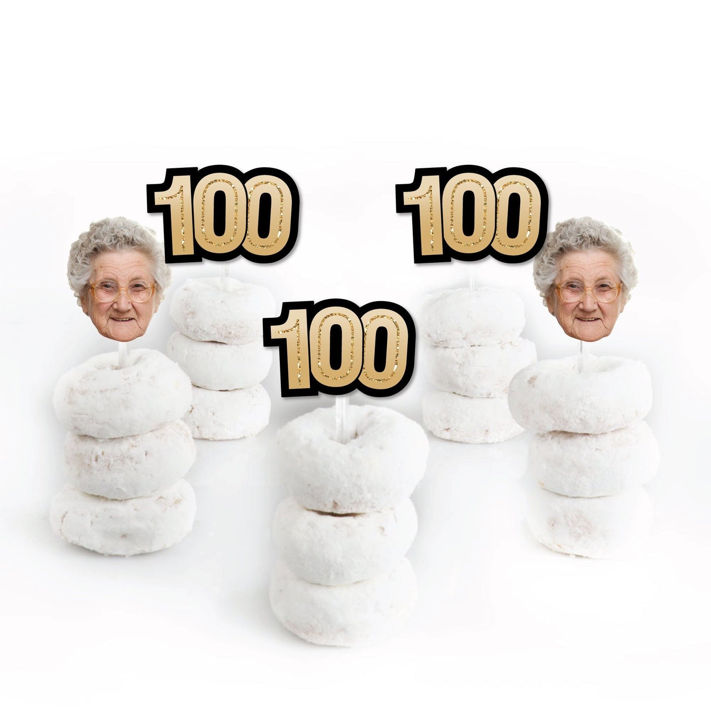 Custom Fun Face 100th Birthday Treat Picks - 24 Ct