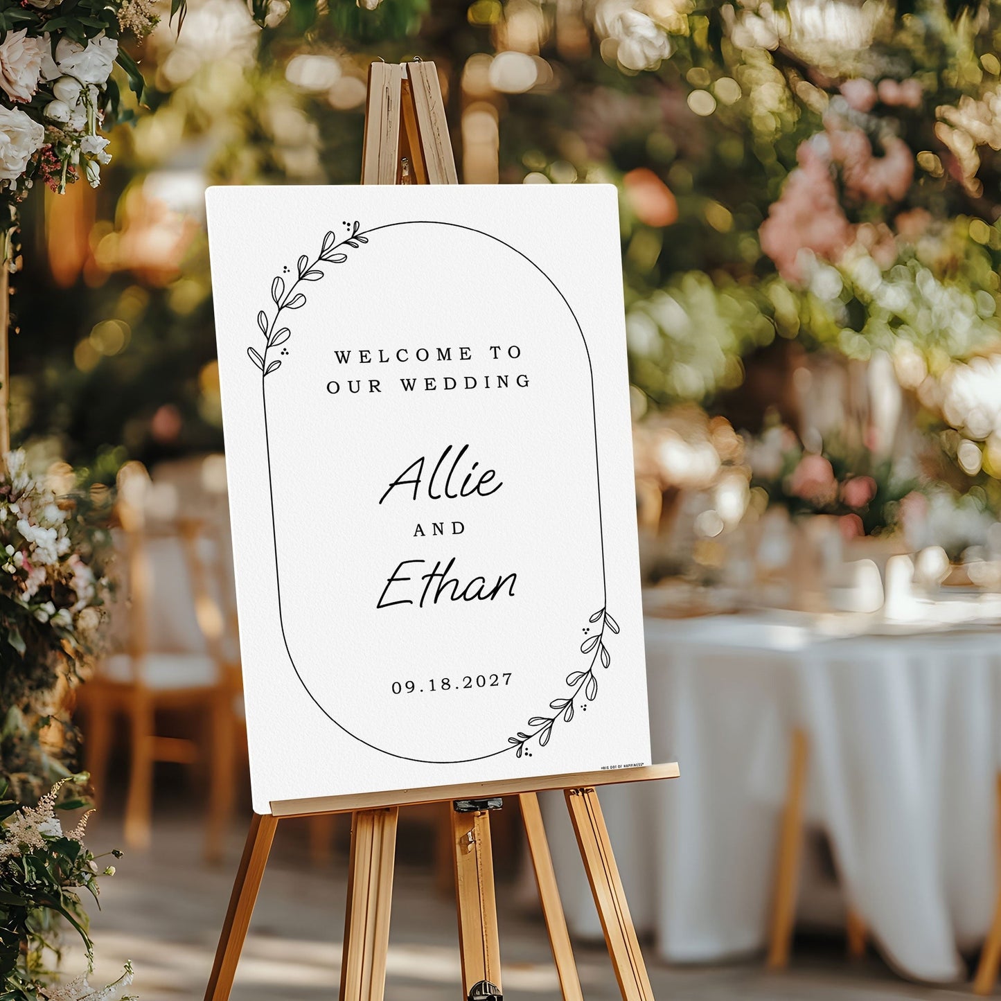 Personalized Text Rustic Leaves Wedding Hearts Welcome Sign (Select Your Size)