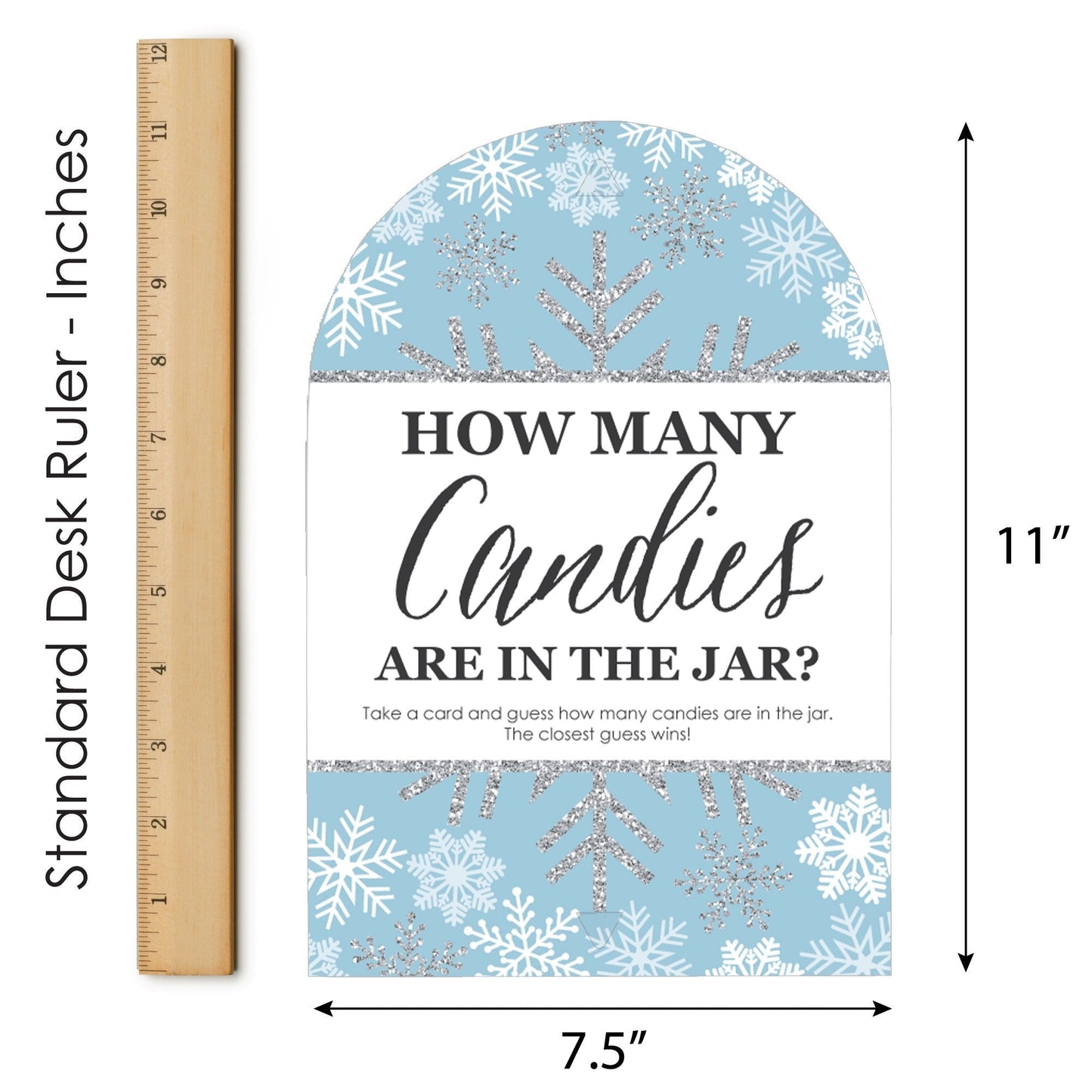 Winter Wonderland - How Many Candies Snowflake Holiday Party and Winter Wedding Game - 1 Stand and 40 Cards - Candy Guessing Game