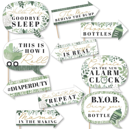 Funny Boho Botanical Baby - Greenery Baby Shower Photo Booth Props Kit - 10 Piece