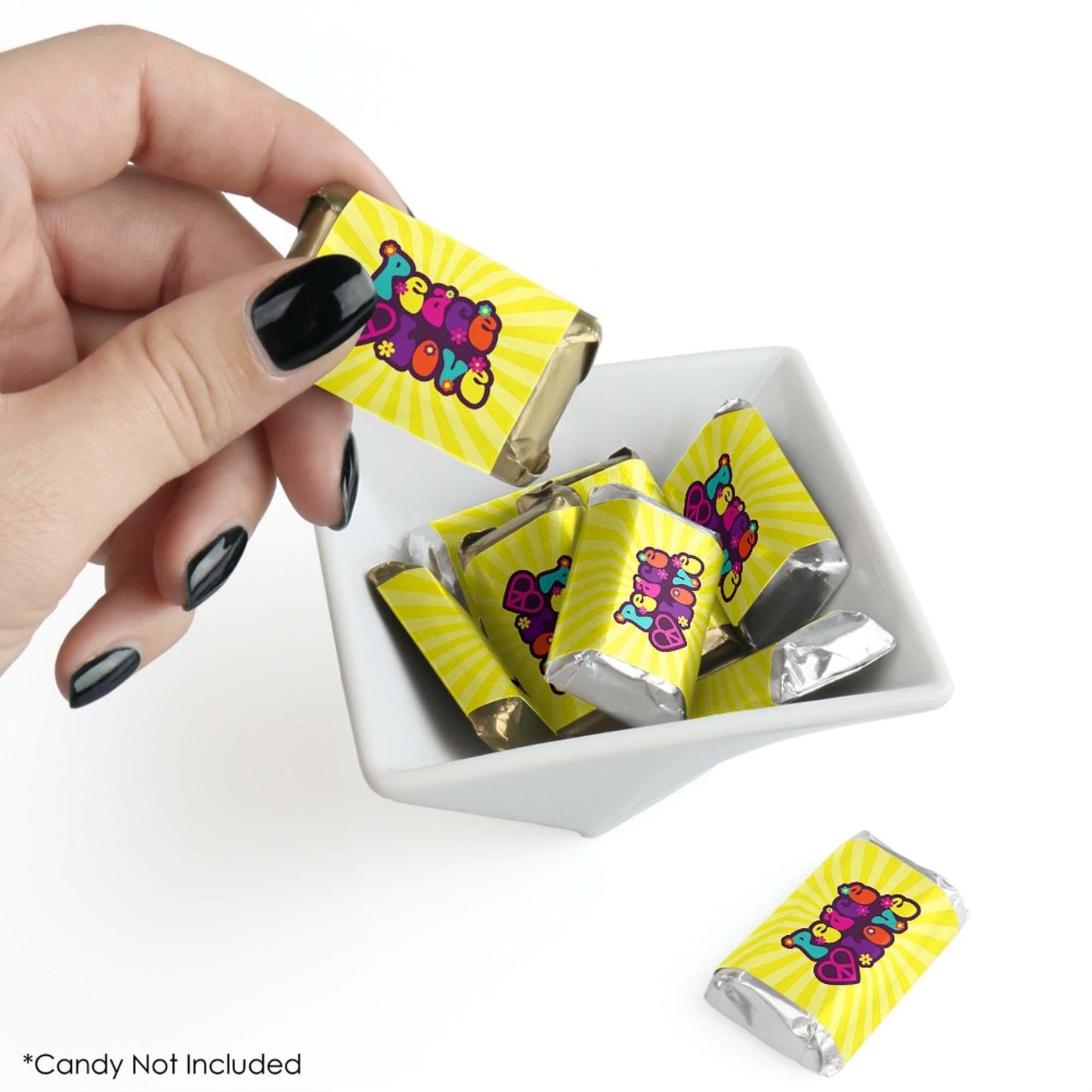 60's Hippie - Mini Candy Bar Wrapper Stickers - 1960s Groovy Party Small Favors - 40 Count