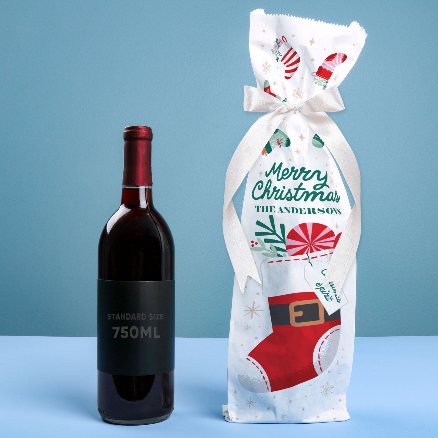 Custom Text Wine Bags - Christmas Stockings