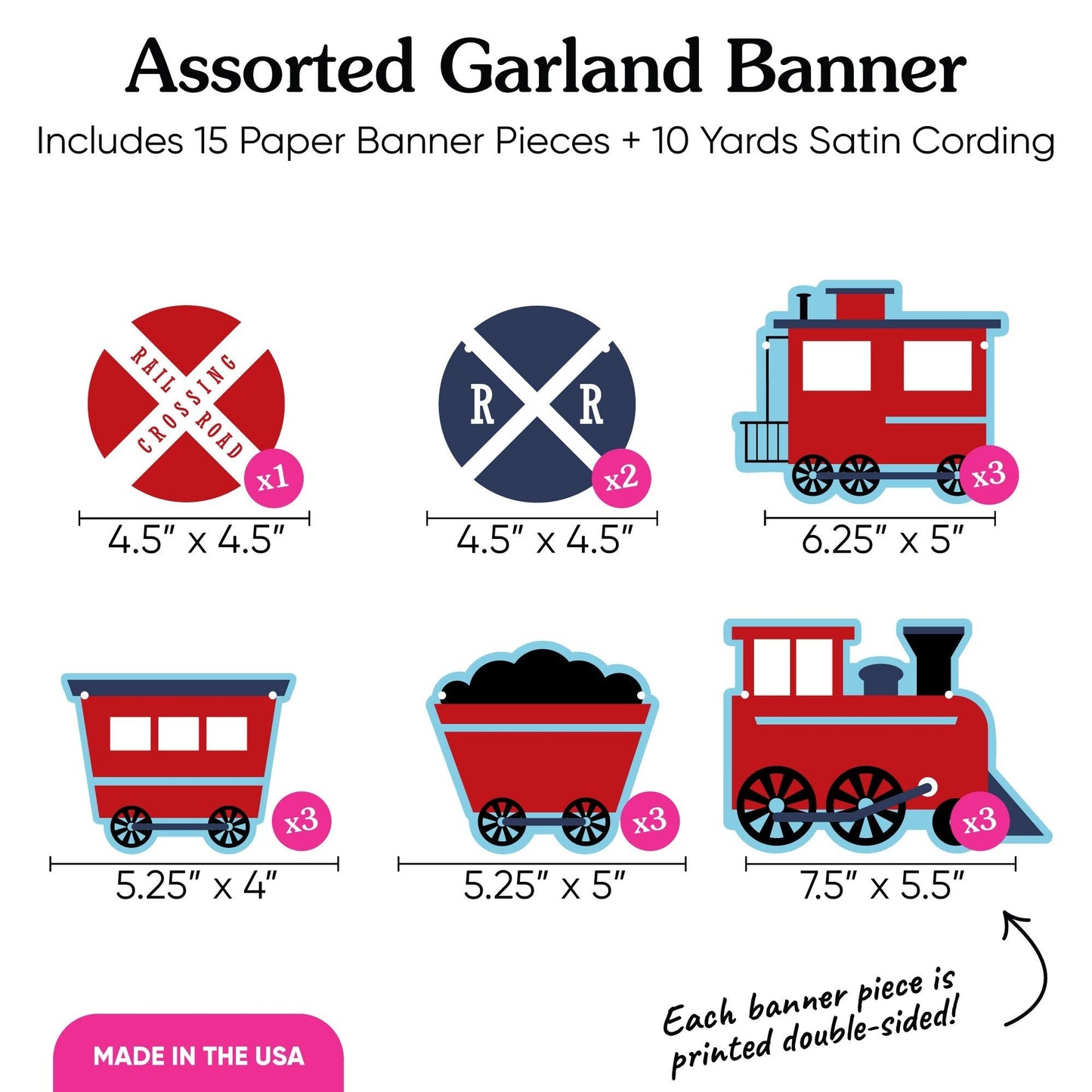 Train Garland Banner - 15 Pc