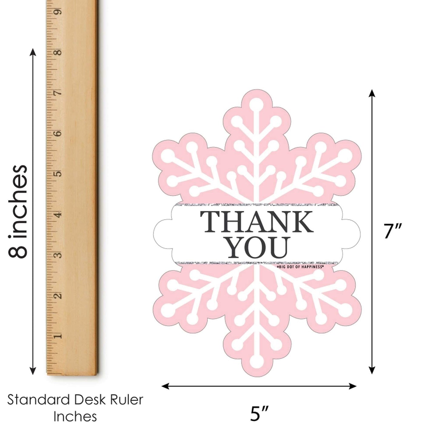 Pink Winter Wonderland - Shaped Thank You Cards - Holiday Snowflake Birthday Party and Baby Shower Thank You Note Cards with Envelopes - Set of 12