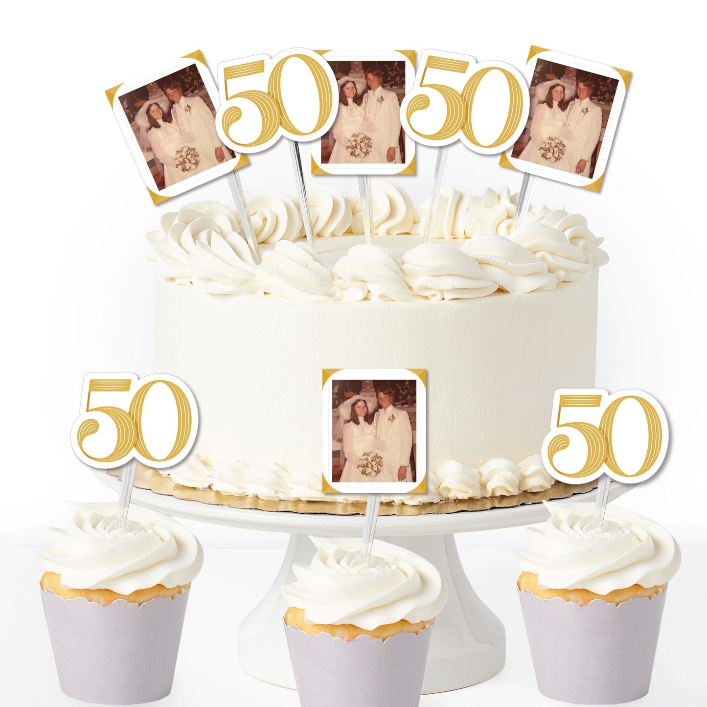 Custom Photo 50th Wedding Anniversary Treat Picks - 24 Ct