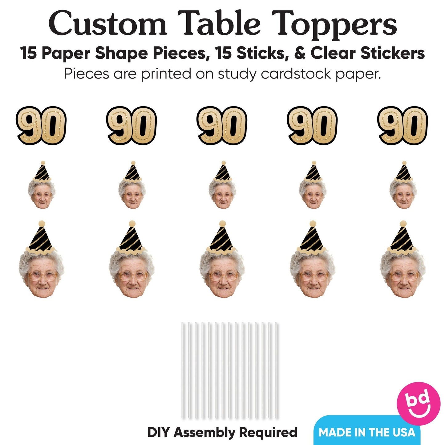 Custom Photo 90th Birthday Table Toppers - 15 Ct