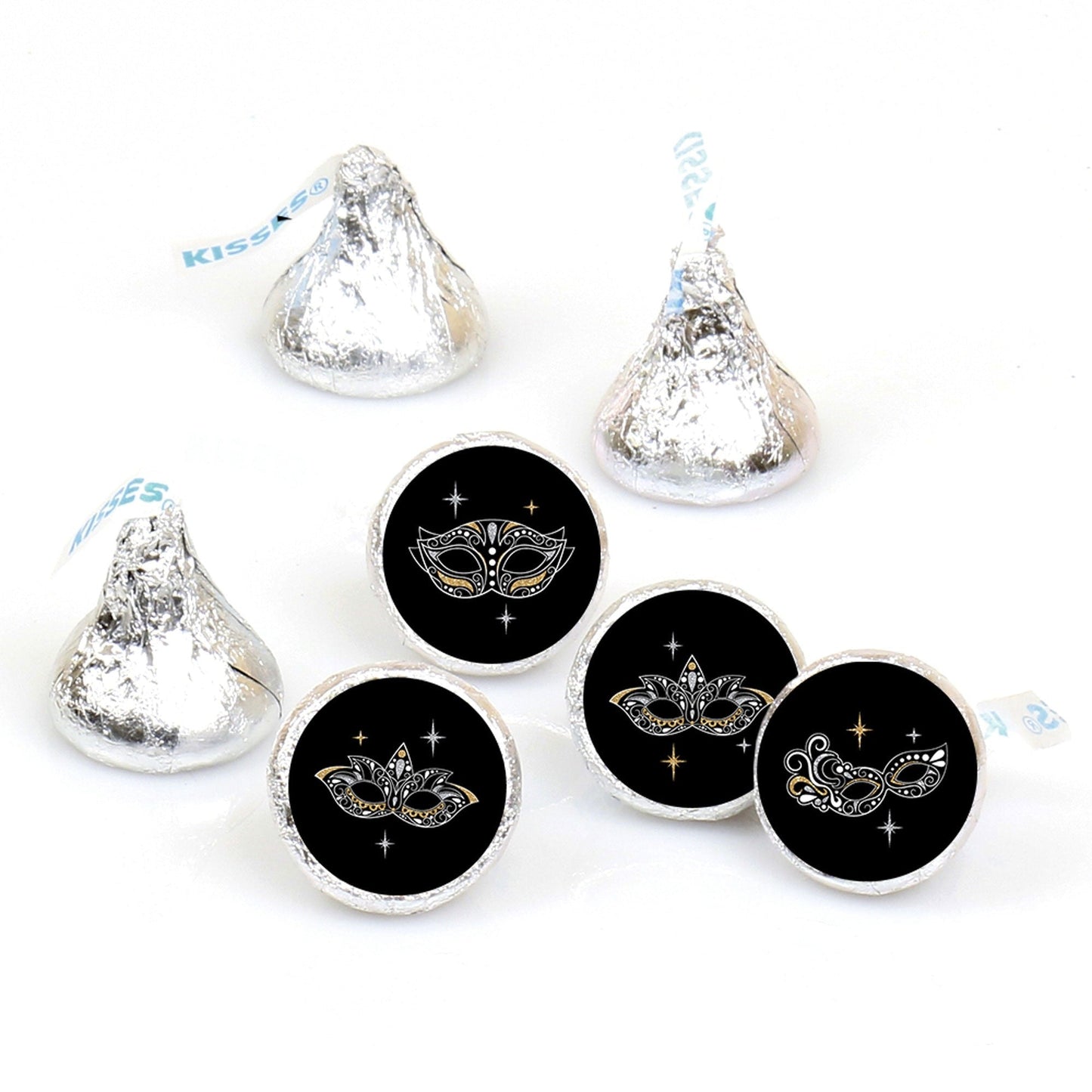 Masquerade - Venetian Mask Party Round Candy Sticker Favors - Labels Fit Chocolate Candy (1 sheet of 108)