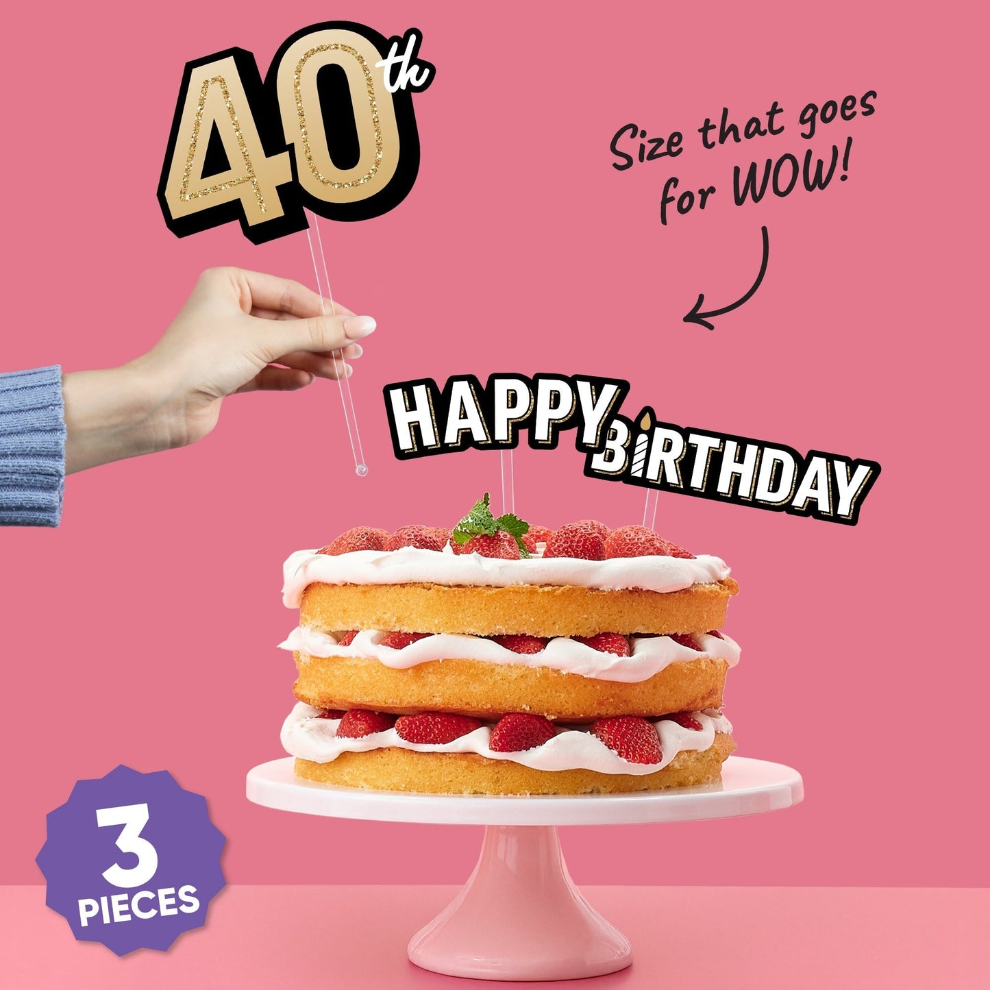 40th Birthday Cake Topper - 3 Pc
