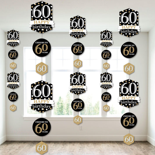 Adult 60th Birthday - Gold - Birthday Party DIY Dangler Backdrop - Hanging Vertical Decorations - 30 Pieces