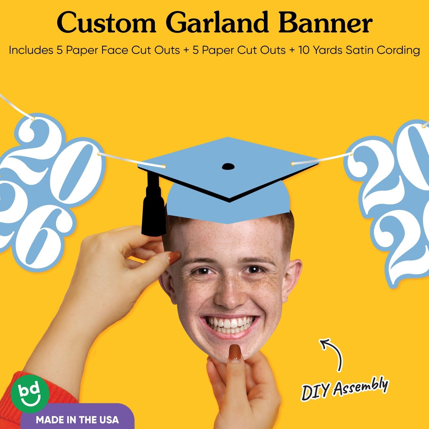 Custom Face Light Blue Graduation Garland Banner