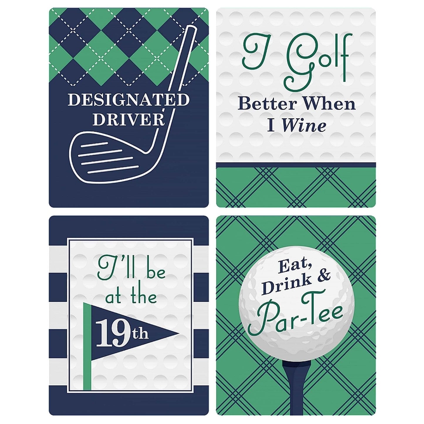 Par-Tee Time - Golf - Birthday or Retirement Party Decorations for Women and Men - Wine Bottle Label Stickers - Set of 4