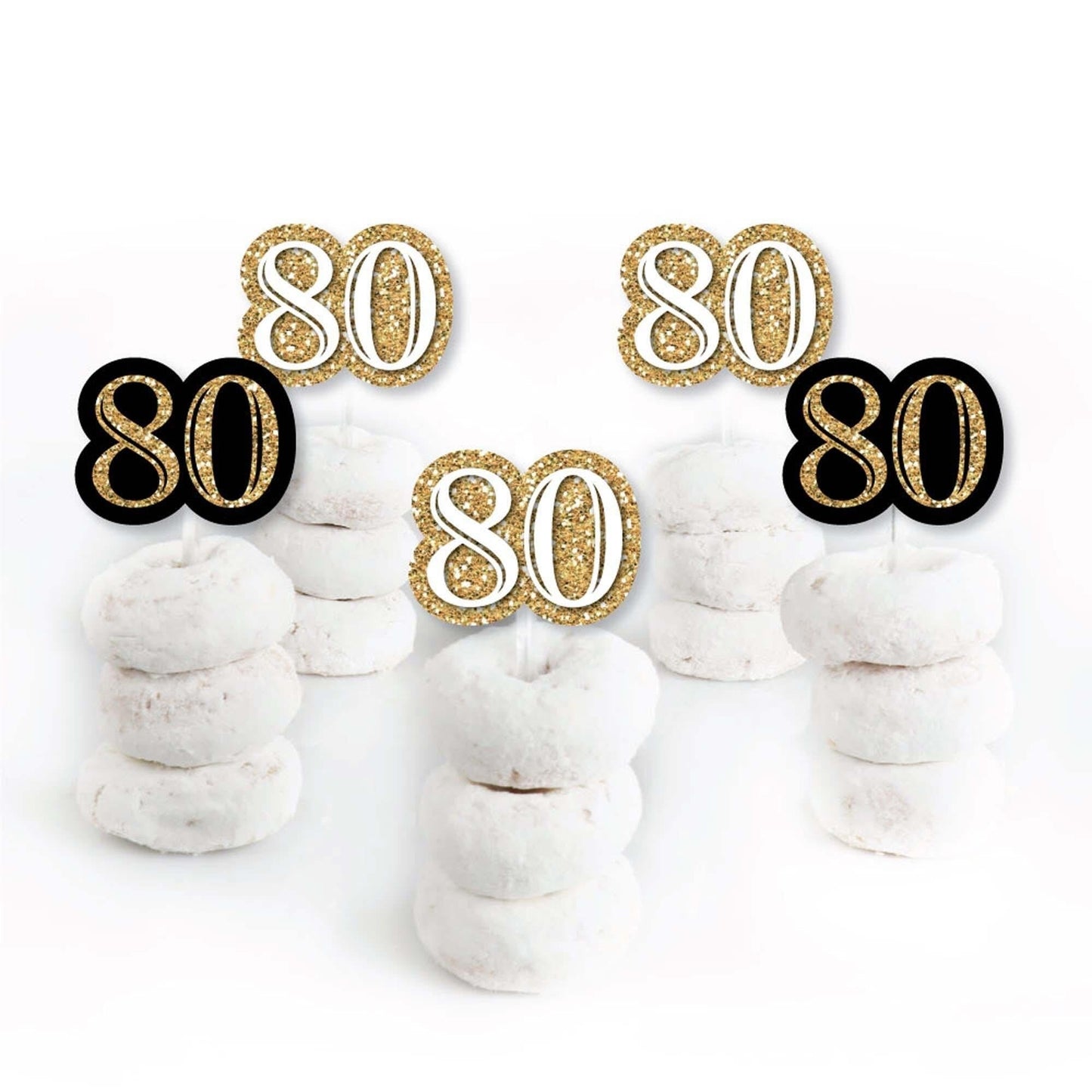 Adult 80th Birthday - Gold - Dessert Cupcake Toppers - Birthday Party Clear Treat Picks - Set of 24