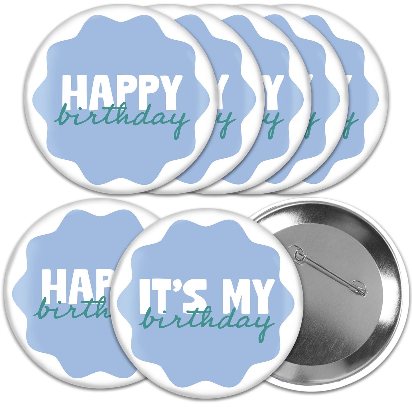 Wavy Birthday Pinback Buttons - 8 Ct